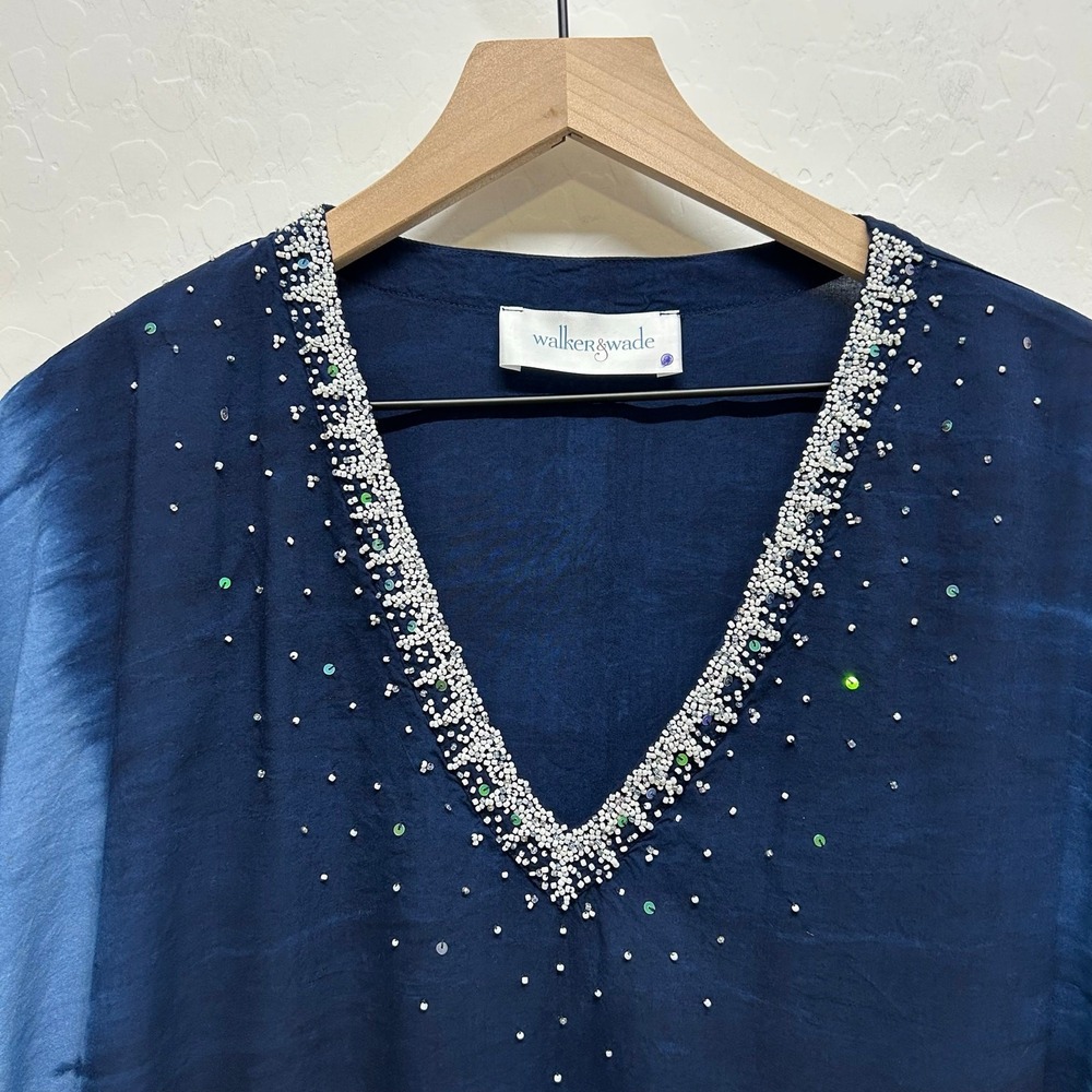 Walker & Wade Goddess Kaftan / Starry Night Navy Beaded Cover up Size XL - Picture 6 of 9